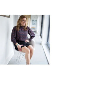 Zara Woman Red Blue High Neck Geometric Print Long Sleeve Blouse Sz XS